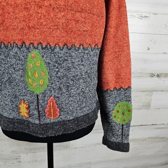 VTG In Stitches Wool Blend Cardigan Sweater Sz Medium Orange Embroidered Whimsy - Picture 14 of 15